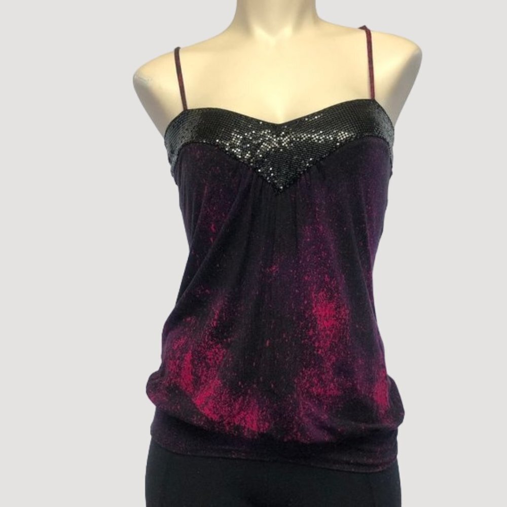 Dynamite Dark Pink & Black Glo-mesh Spaghetti Strap Camisole Top